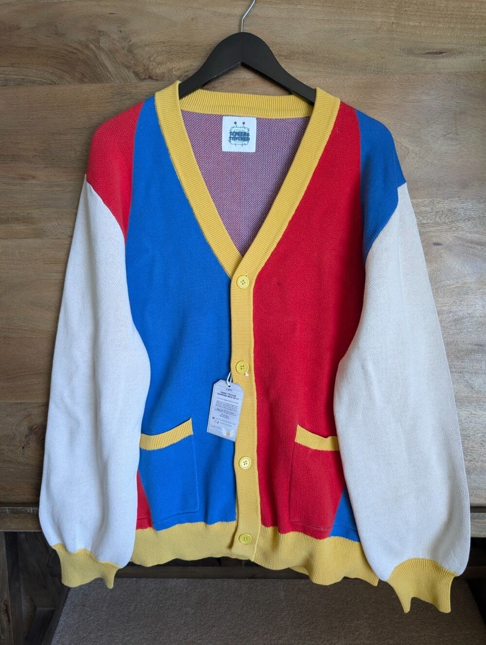 NWT Subtle Screenz Pom's Clarp Sweater Womens Colorblock Knit Button Front